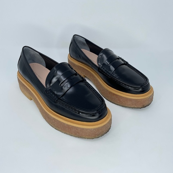 Loeffler Randall Rikki Leather Chunky Platform Penny Loafers in Black Size 9.5 - Picture 4 of 14